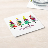 水彩クリスマスツリーメリークリスマス スクエアペーパーコースター (アングル)