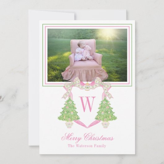 水彩クリスマスツリーモノグラムクレストフォト シーズンカード (正面)