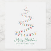 水彩クリスマスツリーライトカスタムパーティー ワインラベル (シングルラベル)