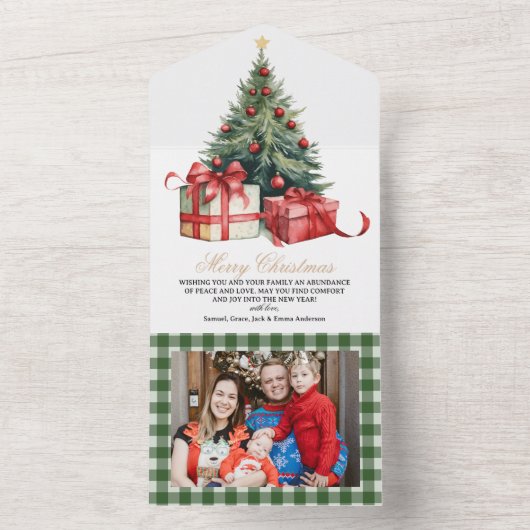 水彩クリスマスツリー写真クリスマス オールインワン招待状 (内側)