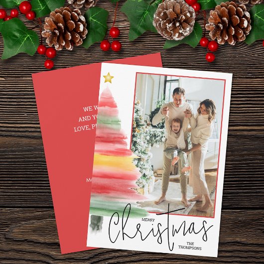 水彩クリスマスツリー写真 シーズンカード