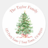 水彩クリスマスツリー差出人住所 ラウンドシール (正面)