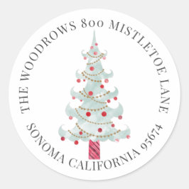 水彩クリスマスツリー差出人住所 ラウンドシール