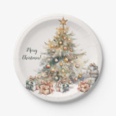 水彩クリスマスツリー紙プレート ペーパープレート (正面)