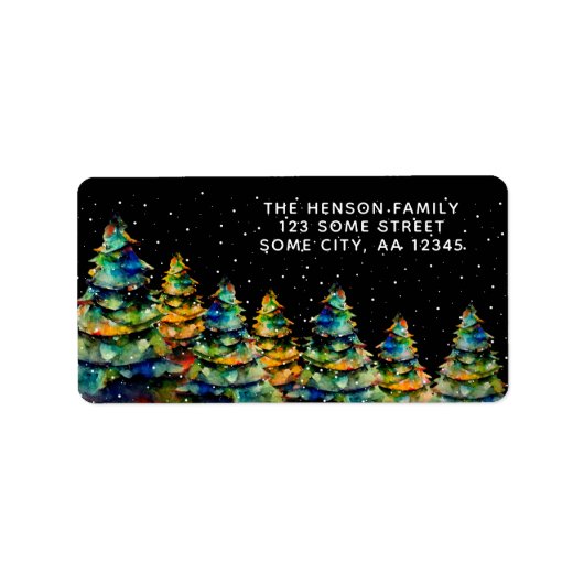 水彩クリスマスツリー芸術的ホリデーアドレス ラベル (正面)