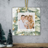 水彩クリスマスツリー金ゴールドフォントカスタム写真 セラミックオーナメント