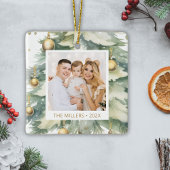 水彩クリスマスツリー金ゴールドフォントカスタム写真 セラミックオーナメント