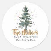 水彩クリスマスツリー金ゴールド差出人住所 ラウンドシール (正面)