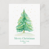 水彩クリスマスツリー金ゴールド雪 ポストカード (正面)
