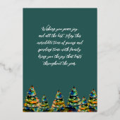 水彩クリスマスツリー雪片グリーン金ゴールド 箔シーズンカード (裏面)