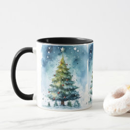 水彩クリスマスツリー ウィンターワンダーランド ホリデー マグカップ