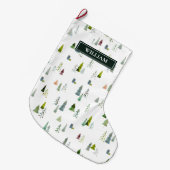 水彩クリスマスツリー&ギフトボッパーソナライズされたクス  ラージクリスマスストッキング (正面 (吊り時))