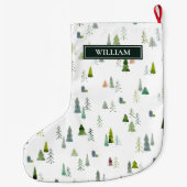水彩クリスマスツリー&ギフトボッパーソナライズされたクス  ラージクリスマスストッキング (裏面)