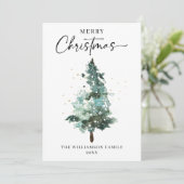 水彩クリスマスツリー ゴールドのスパークル付き シーズンカード (スタンド正面)