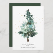 水彩クリスマスツリー ゴールドのスパークル付き シーズンカード (正面/裏面)