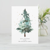 水彩クリスマスツリー ゴールドのスパークル付き シーズンカード (スタンド正面)