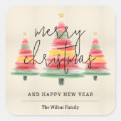 水彩クリスマスツリー スクエアシール (正面)