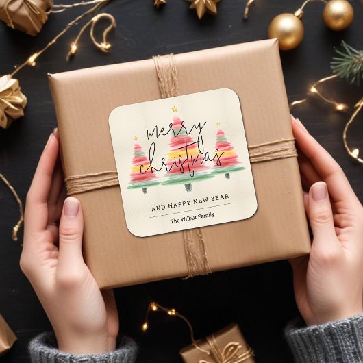 水彩クリスマスツリー スクエアシール