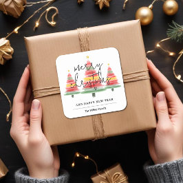 水彩クリスマスツリー スクエアシール