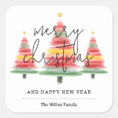 水彩クリスマスツリー スクエアシール (正面)