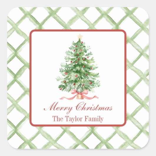 水彩クリスマスツリー スクエアシール (正面)