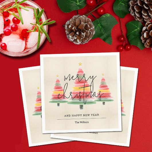 水彩クリスマスツリー スタンダードカクテルナプキン