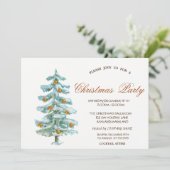 水彩クリスマスツリー、ボール、グリーン企業 招待状 (スタンド正面)