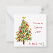 水彩クリスマスツリー モダン ピース ラブ ジョイ ノートカード (正面)