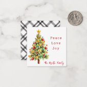 水彩クリスマスツリー モダン ピース ラブ ジョイ ノートカード (正面/裏面インサイチュ)