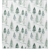 水彩クリスマスツリー。冬の森。 シャワーカーテン (正面)