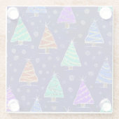 水彩クリスマスツリー：森のパターン。 ガラスコースター (裏面)