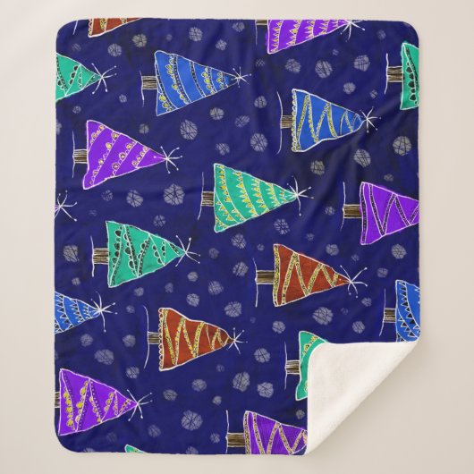 水彩クリスマスツリー：森のパターン。 シェルパブランケット (正面)