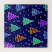 水彩クリスマスツリー:森のパターン。 ジグソーパズル (横)