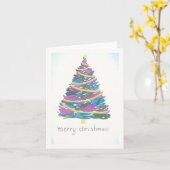 水彩クリスマスツリー – 金ゴールドガーランド カード (黄色い花)