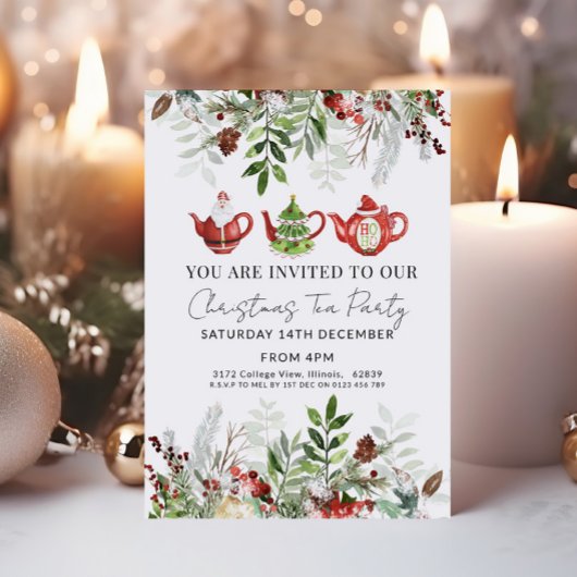 水彩クリスマステアパーティの招待状 素朴 招待状
