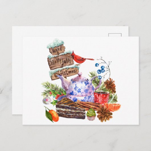 水彩クリスマスティーアンドケーキタイム ポストカード (正面/裏面)