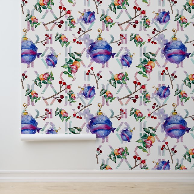 水彩クリスマスデコレーションブルーレッド 壁紙 (アプリケーション)