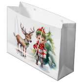 水彩クリスマストインデナーと小妖精や小人 ラージペーパーバッグ (正面アングル)