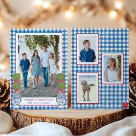 水彩クリスマストトピアリーギンガムフォト シーズンカード