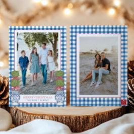 水彩クリスマストトピアリーギンガムフォト シーズンカード