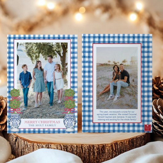 水彩クリスマストトピアリーギンガムフォト シーズンカード