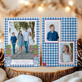 水彩クリスマストトピアリーギンガムフォト シーズンカード