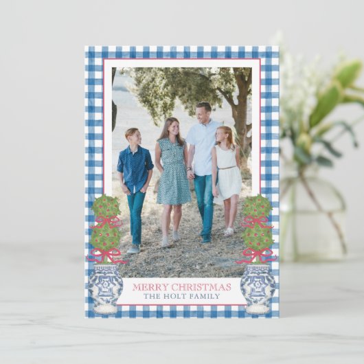 水彩クリスマストトピアリーギンガムフォト シーズンカード (スタンド正面)