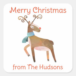水彩クリスマストナカイのギフトシール スクエアシール