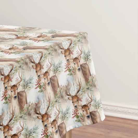 水彩クリスマストナカイの緑のホリーベリー テーブルクロス (インサイチュ)