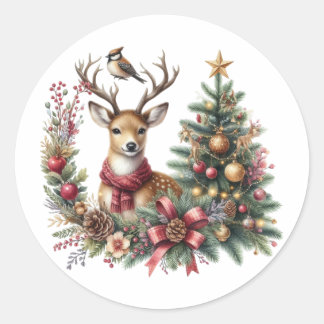 水彩クリスマストナカイ ラウンドシール