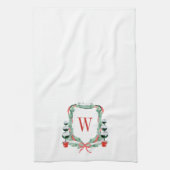 水彩クリスマストピアリーモノグラムクレスト キッチンタオル (縦)