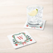 水彩クリスマストピアリーモノグラムクレスト スクエアペーパーコースター (インサイチュ)