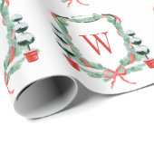 水彩クリスマストピアリーモノグラムクレスト ラッピングペーパー (ロールコーナー)