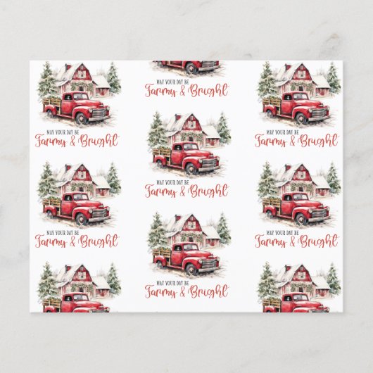 水彩クリスマストラックとヴィンテージ納屋 (正面)